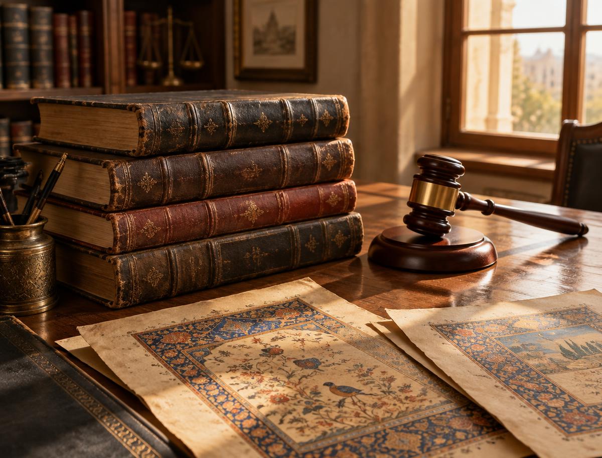 Law books and a gavel, the tools of Shirin Ebadi's work as a lawyer and judge