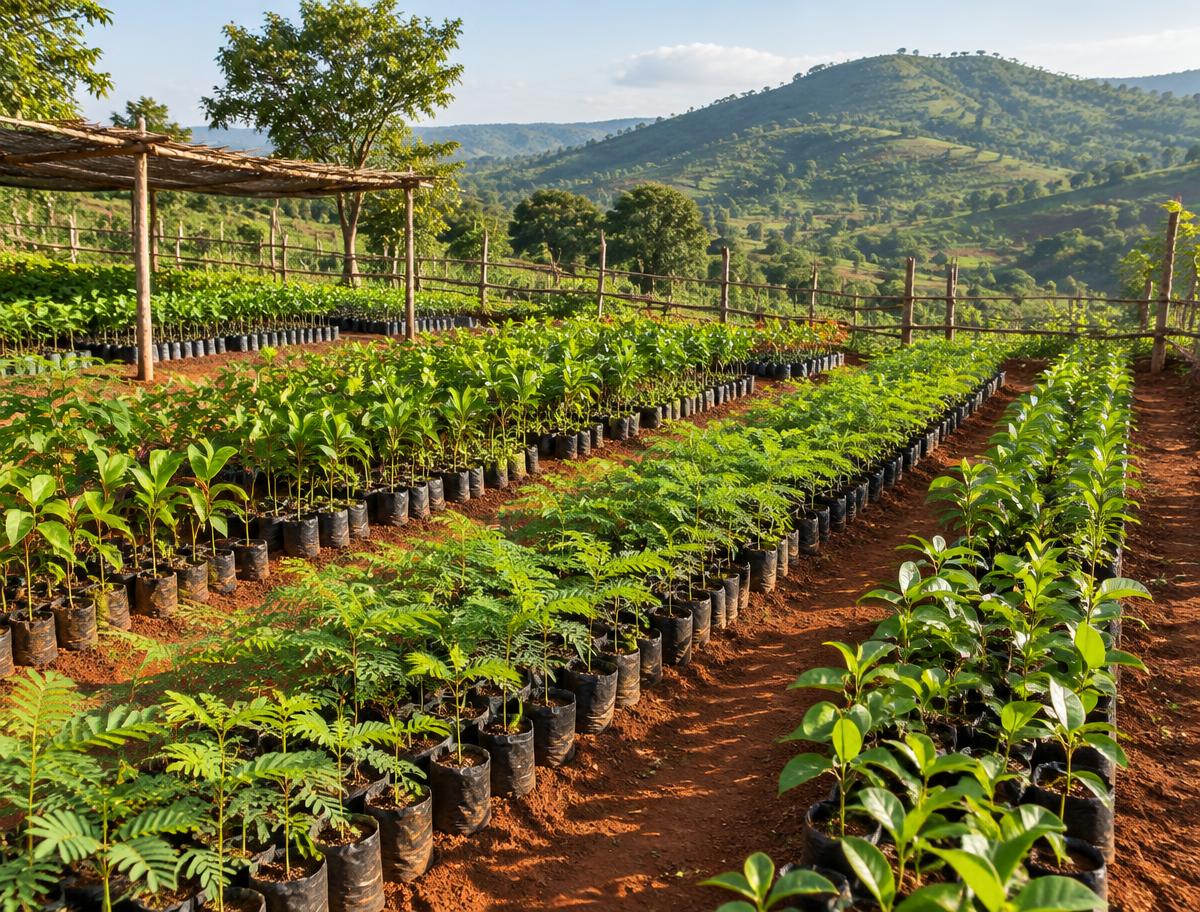 A community tree nursery in Kenya, like those of Wangari Maathai's Green Belt Movement